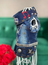 Load image into Gallery viewer, Denim Vest Rock Star Guitar Design
