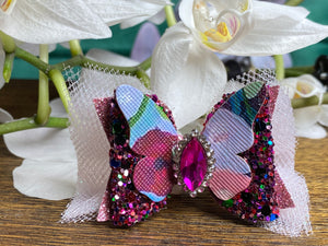 Dark pink butterfly tutu bow